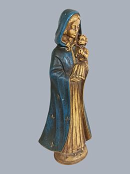 Large Art Deco Antique Plaster Statue Italy Signed Merlini Madonna and Infant Jesus (1920s)