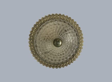 French Ceiling Lamp Fixture Plafonnière Ornate Bubbled Art Glass Brass Small