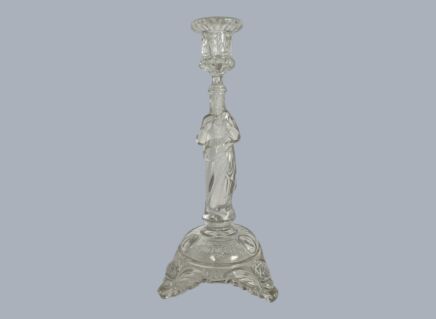 Antique Art Glass Candle Holder with Jesus Christ Holy Sacred Heart