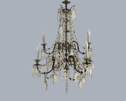 Vintage large crystal prism chandelier 8 lights spelter Gorgeous 