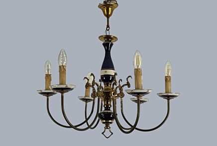 Cobalt blue Italian vintage chandelier with flowers 6 arm 
