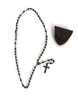 Antique Rosary Prayer Beads Black Stones Chrome Lourdes Collector Lovely