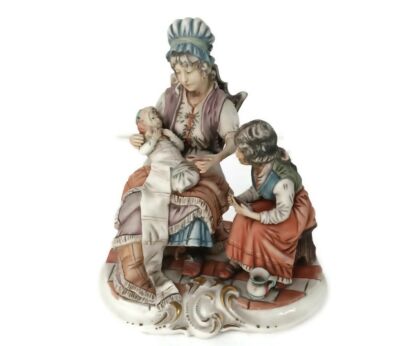Porcelain Figurine Sculpture by Meneghetti for Capodimonte Italy Mother with baby children
