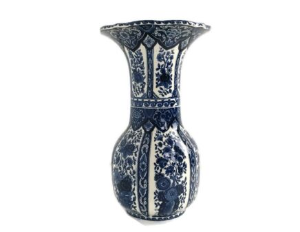 Vintage Boch Delft Porcelain Trumpet Vase Marked Blue White Flowers Large Royal Sphinx Large 