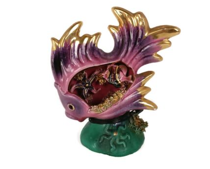 French Vallauris Style  Nightstand Desk Lamp Trompe Eye Aquarium Shell Fish  