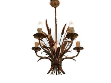 French Hollywood Regency Chandelier Light Wheat Sheaf Vintage 5 lights Gold Gilded