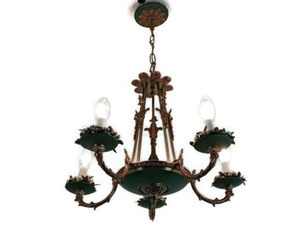 french Empire Chandelier vintage 70s brass 5 lights Pan Chandelier Beautiful