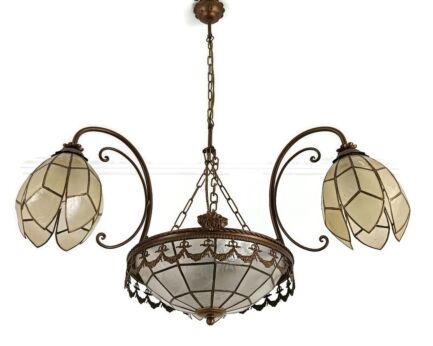 Gorgeous Chandelier Fixture Tiffany Style Mother of Pearl Color Iron Vintage 4 lights