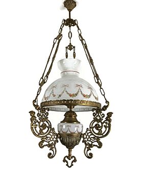 small Lampe Belge art glass Shade Brass  1 light Antique Bonhomme  Art Deco Chandelier fixture