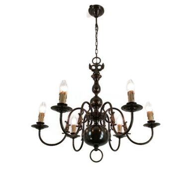 Flemish Dutch Chandelier 6 Arm Lights Brass Eagles Farm Countryhouse Style Vintage
