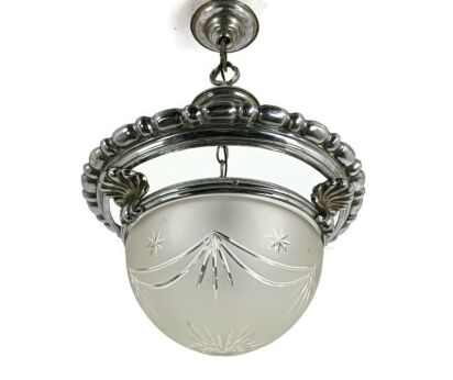 Gorgeous  Ceiling Lamp Fixture Ornate Bronze silver plated attributed to De Coene