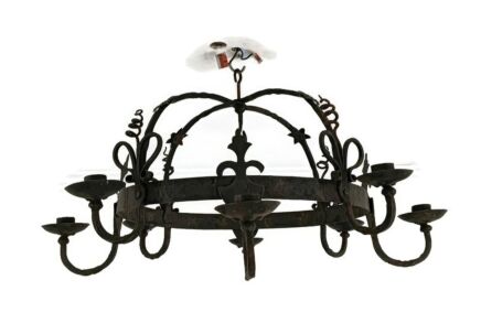 Antique Castle Chandelier Pendant For 8 Candles 19th century Wrough Cast Iron Impressive