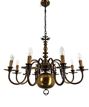 Chandelier Flemish Dutch Brass Ornate 8 lights Vintage Modernist Barn farmhouse style
