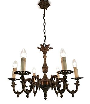 Ornate brass Small Chandelier 6 lights French Empire Style vintage modernist