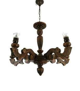 Hand Carved Wooden Wood Chandelier Vintage Fixture 5 lights Barn Farmhouse style 