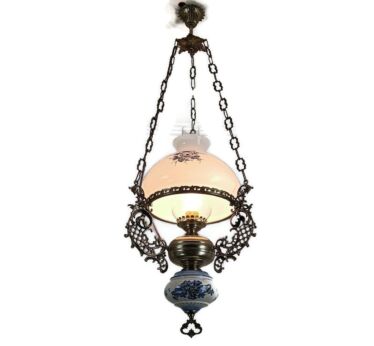 Gorgeous Delft style Chandelier Blue white with lampe Belge antique French Country style