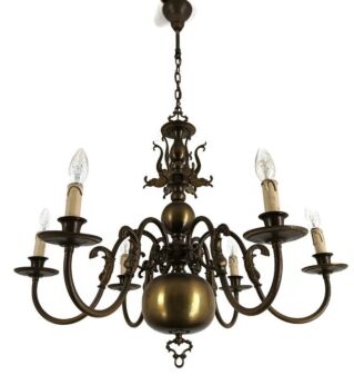 Gorgeous Chandelier Dutch Flemish Eagles Fish Brass 6 lights Barn farmhouse style vintage