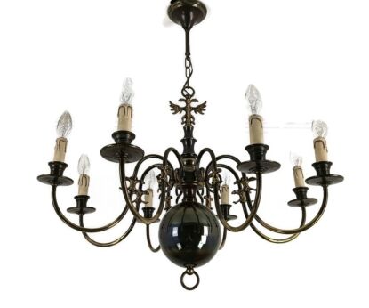 Dutch Flemish ChandelierBrass Vintage modernist Barn Farmhouse Style 8 lights eagles
