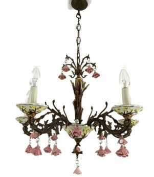 Chandelier Italian style small Pink Flowers Romantic Vintage 5 lights Farmhouse 