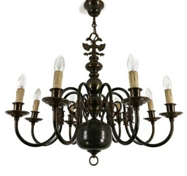 Flemish Dutch Brass Chandelier Eagles 8 lights Vintage Barn Farmhouse Country style 
