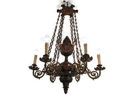 Stunning Chandelier Antique Art Nouveau French cariatides Snake Guirlandes 6 lights WOW