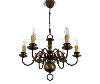 Medium Chandelier Flemish Dutch Brass Fish vintage 6 lights farmhouse country style