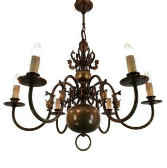 Brass Dutch Flemish Chandelier Ornate Mermaids Fish 6 lights arm Vintage Farmhouse style 