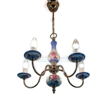 Italian Small Chandelier Porcelain Polychrome 5 lights Arms Lovely Romantic Vintage