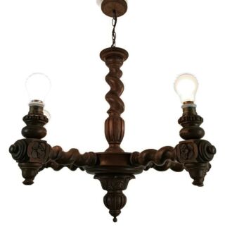 Barley Twist Wood Chandelier Hand carved Wood Ornate 5 lights Barn Country Farmhouse Style