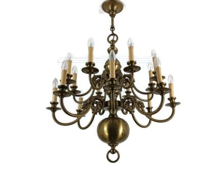 Stunning Two tier Chandelier Flemish Dutch Brass XL 15 lights!!! Fish Farmhouse style WOW
