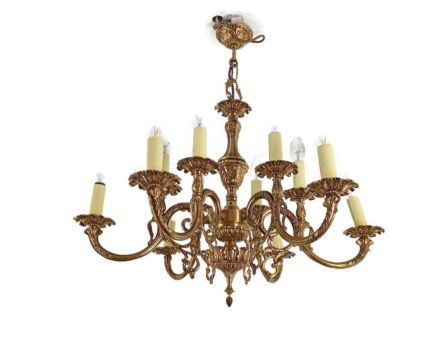 Gorgeous Spanish Revival brass chandelier  12 arm lights vintage Ornate ceiling fixture