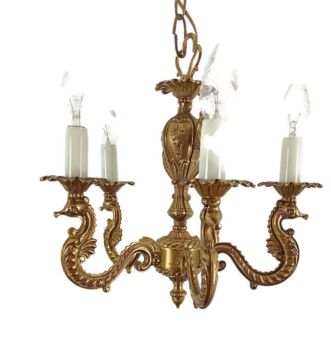 Vintage ornate chandelier brass Seahorses 5 arm lights Small ceiling fixture