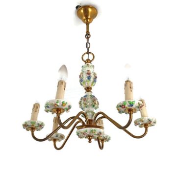 Italian Chandelier Porcelain lots of 3D flowers Romantic Capodimonte style  Vintage 6  lights arm 