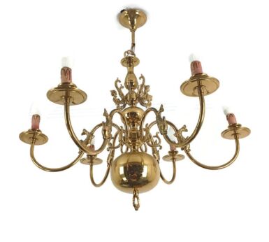 Flemish Dutch  Chandelier 6 Arms Lights Brass Seahorses fish  Vintage Barn farmhouse style 