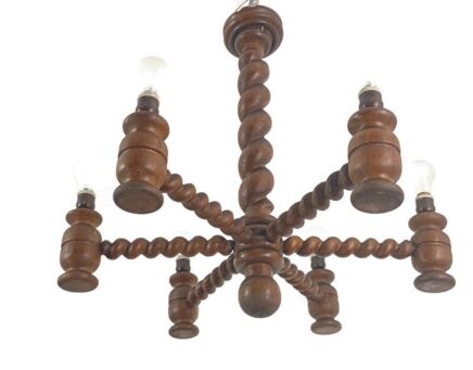 Barley Twist Wood Chandelier Hand carved Wooden Ornate 6 arm Barn Country Farmhouse Style