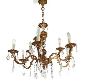 Beautiful Spanish Revival chandelier 9 arm brass crystal prisms vintage 