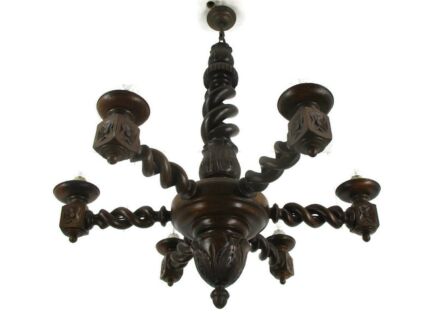 Open Barley Twist Wood Chandelier Hand carved Wood 6 arm Lights Impressive WOW