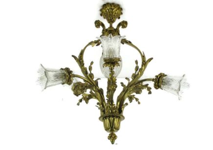 French Gilded Bronze Dore Chandelier 7 Lights Belle Epoque France Crystal Shades