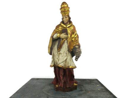 Saint Urban of langre Statue Polychrome Wood Bishop Grapes Collector HTF