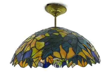 Tiffany Style Ceiling Light leaded glass style polychrome vintage Lamp Pendant