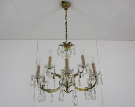 9 Lights Chandelier Revival French Empire Style Brass Ornate Prisms