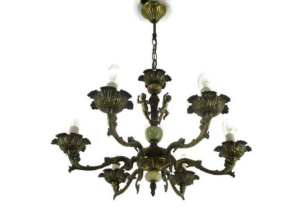 Chandelier 6 Lights Arms Putti Cherub Hollywood Regency Brass Marble Parts