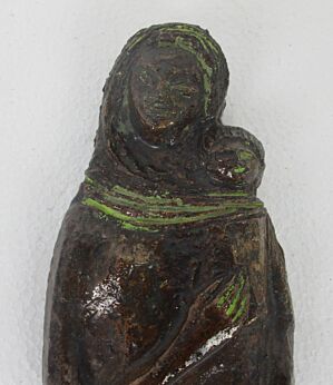 Wall Plaque Virgin Mary Infant Child Wall Hanging Era Perignem Style Ceramic Vintage