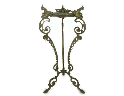 Ornate French Brass Pedestal Table Plant Stand 2 Tier Hollywood Regency satyrs Gothic