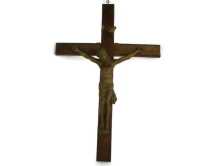 XL Wood Hanging Crucifix Wooden  corpus Piece of Art Very Dramatic Exquisite 19th Century