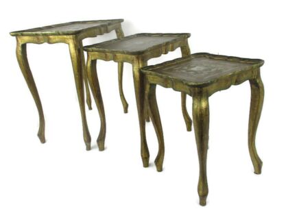 Set of 3 Italian Florentine Hollywood Regency Wood Nesting Stacking Tables