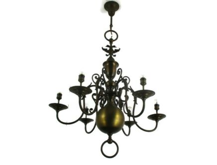 Flemish Dutch Chandelier 6 Arm Lights Brass Eagle Barn Country Style Gorgeous