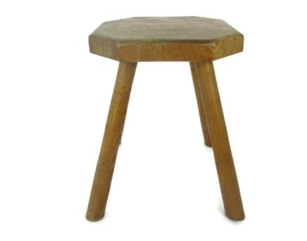 Hand Carved wood Milking Stool Pedestal Table Pedestal Barn Style Funky 4 legs