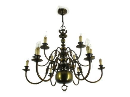 Flemish Dutch Chandelier 12 Arm Lights Brass Eagle Barn Country Style Gorgeous