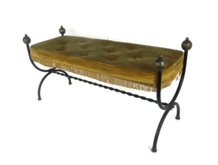 Vintage Footstool Ottoman Piano Stool Wrought Iron Twisted Brown Fabric Countryhouse style 